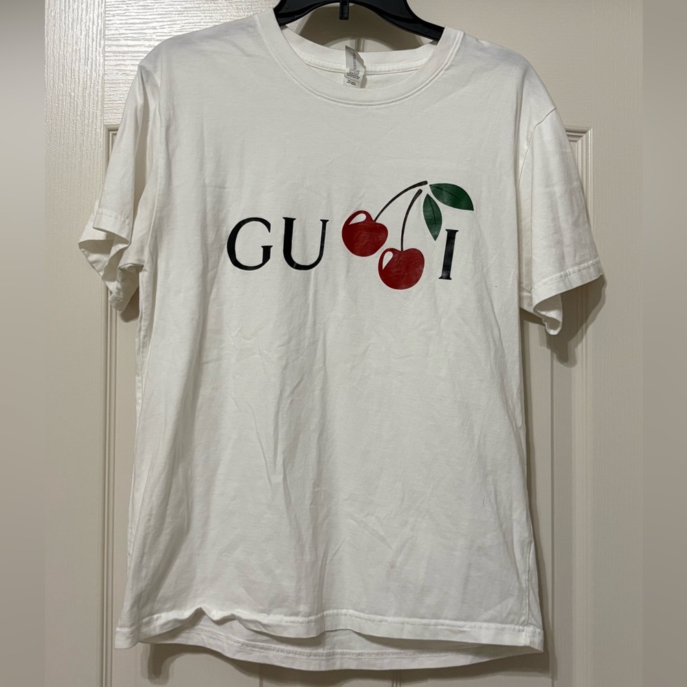 Caribbean White Tee with Cherry Motif